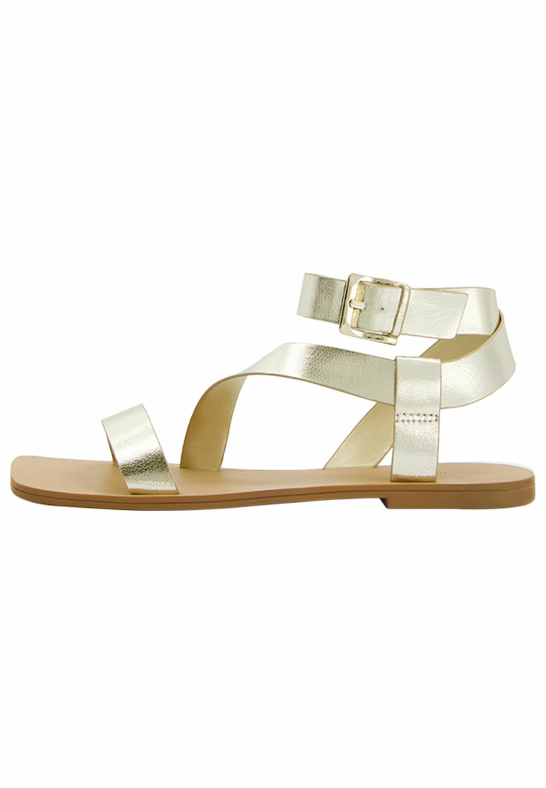 Bershka METALLIC STRAP - FLAT SLIDER  Sandales doré 35 undefined
