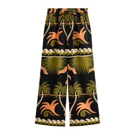 New Look SUN PRINT WIDE LEG Pantalon classique noir 38 undefined