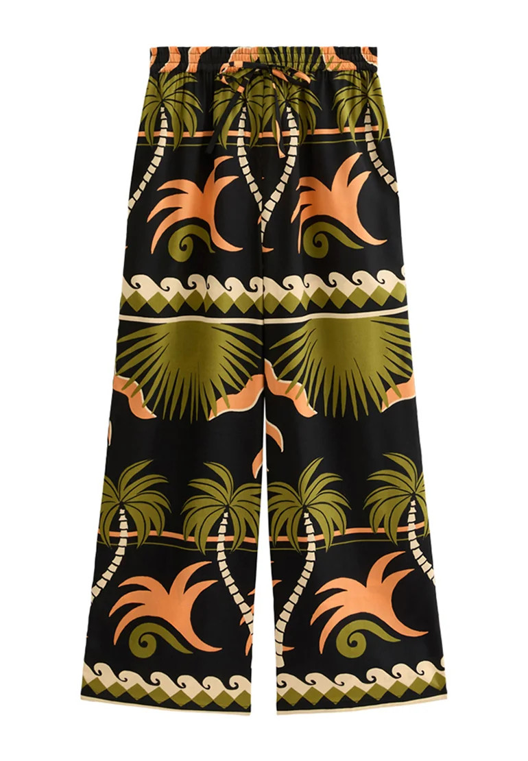 New Look SUN PRINT WIDE LEG Pantalon classique noir 38 undefined