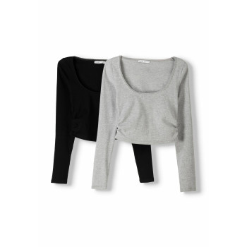 Bershka 2 PACK SCOOP NECK   Pullover noir M undefined