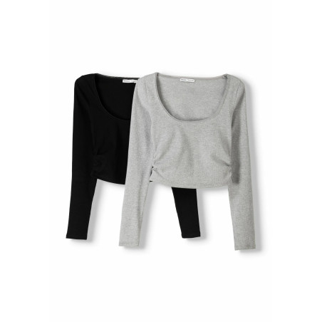Bershka 2 PACK SCOOP NECK   Pullover noir M undefined