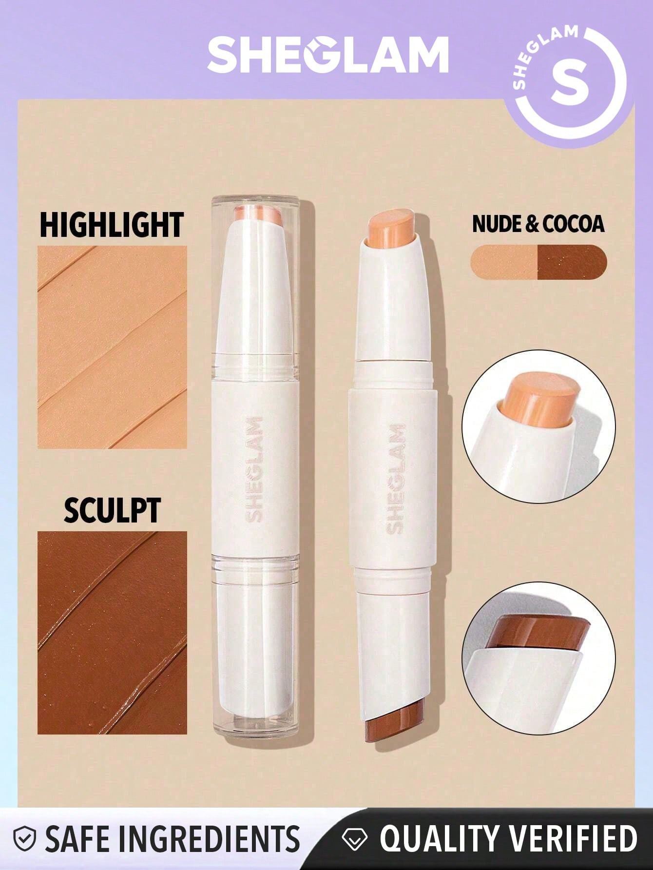 SHEGLAM Stick Color & Sculpt - Contour Double Tête 2 En 1 Hautement Pigmentée Et Non-fading, Surligneur À Double Usage Pour Le Contour, L'éclairage Et Le Professionnel Du Contour - 1219591