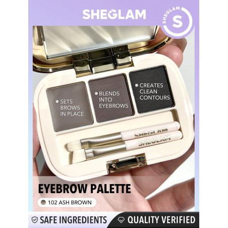 SHEGLAM Palette À Sourcils Pleins-102 Ash Browm 3-color Matte Poudre À Sourcils, Cire À Sourcils Pour Remplir, Définir Et Dessiner Avec Un Petit Pinceau - 1047548