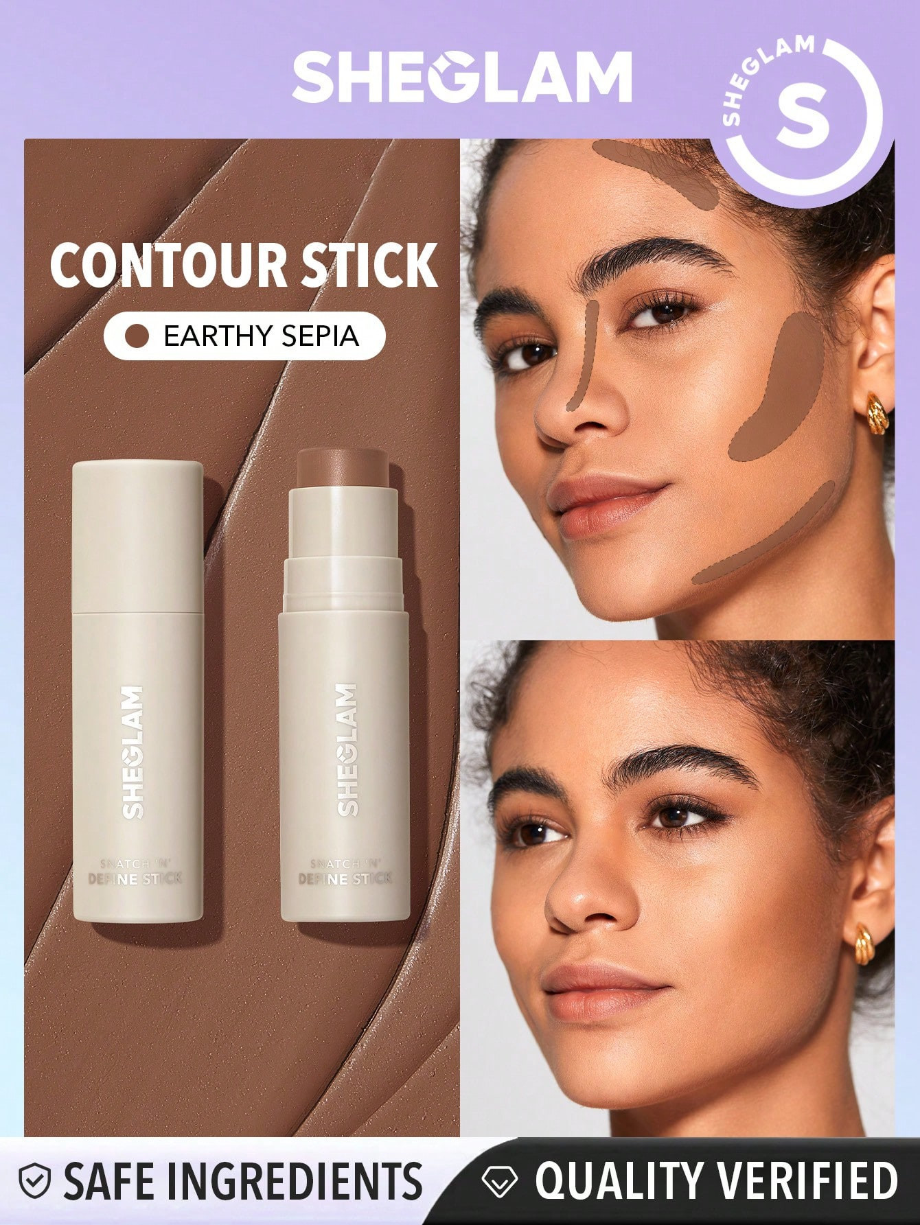 SHEGLAM Bâton De Contournage De Crème En Sépia Terreuse Durable Et Longue Durée, Hautement Pigmenté, Résistant À La Transpiration, Bronzant, Sculptant, Léger, Lisse, Maquillage Naturel Pour Le Visage - 12748811