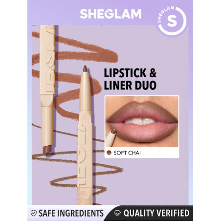 SHEGLAM Duo Rouge À Lèvres & Doublure Glam 101 - Soft Chai, Crayon À Lèvres Mat 2 En 1 À Extrémités Doubles, Hautement Pigmenté, Longue Tenue, Lisse Et Facile À Porter - 3007747