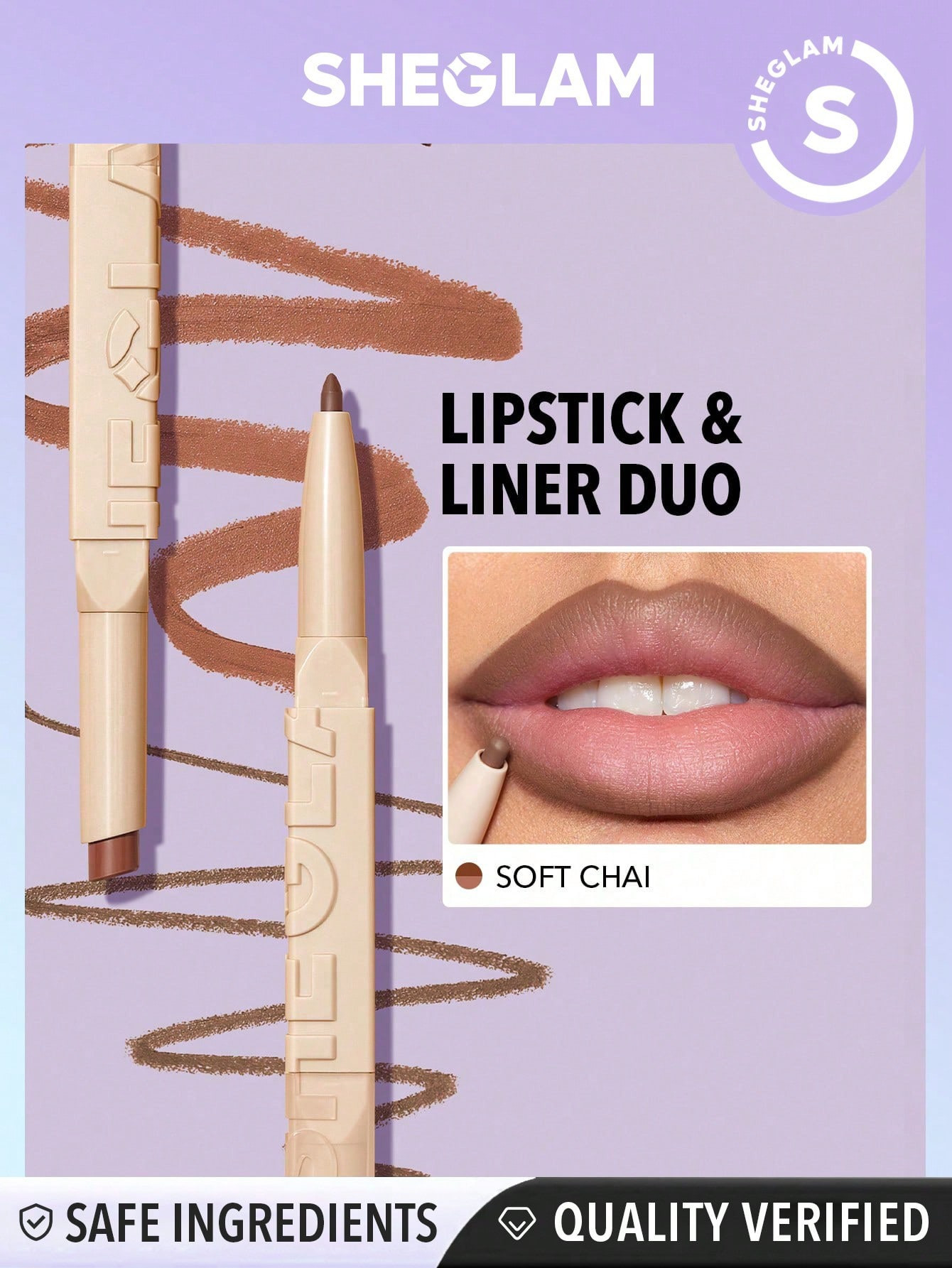 SHEGLAM Duo Rouge À Lèvres & Doublure Glam 101 - Soft Chai, Crayon À Lèvres Mat 2 En 1 À Extrémités Doubles, Hautement Pigmenté, Longue Tenue, Lisse Et Facile À Porter - 3007747