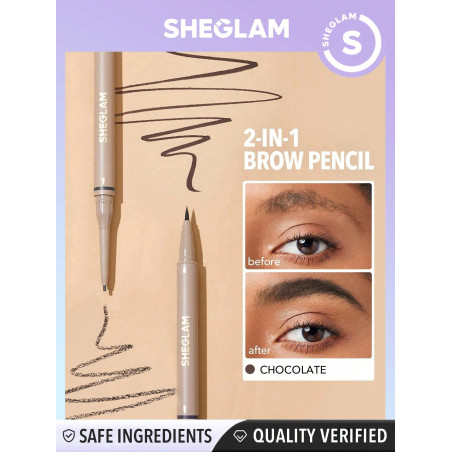 SHEGLAM Crayon À Sourcils 2-en-1 Brows On Demand - Chocolat, Stylo À Sourcils Liquide Étanche Anti-transpiration Et Anti-huile Naturel Remplit Et Dessine Les Sourcils À L'aide De Gel De Crème À Sourcils - 2395297