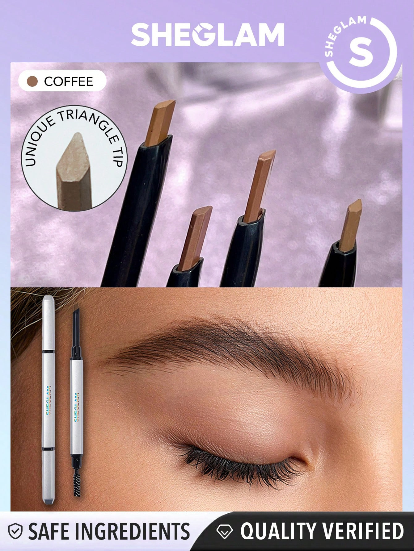 SHEGLAM Crayon À Sourcils Fin À Double Extrémité - Café Imperméable À L'eau Double-tête Eyebrow Pen Longue Durée Remplissage Anti-bavure Outline Triangle Head Eyebrow Makeup - 843076