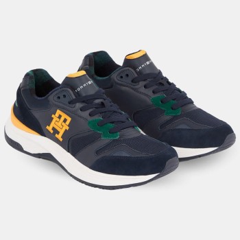 Tommy Hilfiger - Baskets running en Cuir Modern Prep bleu marine/jaune - 04 -4984510