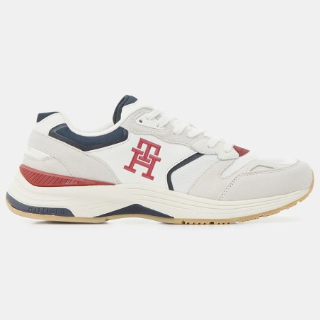 Tommy Hilfiger - Baskets running en Cuir Modern Prep écru/marine/rouge - 04 -4984501