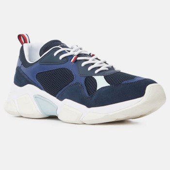 Tommy Hilfiger - Baskets en Mesh & Velours de Cuir Chunky Material Mix bleu marine - 04 -3641981