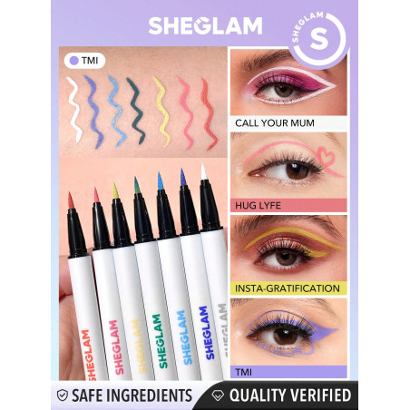 SHEGLAM Liquide Eyeliner Color Crush-tmi 7 Couleurs Résistant Aux Bavures, Crayon Eyeliner Hautement Pigmenté, Sweatproof, Facile À Utiliser, Durable , Eyeliner Violet - 2768458