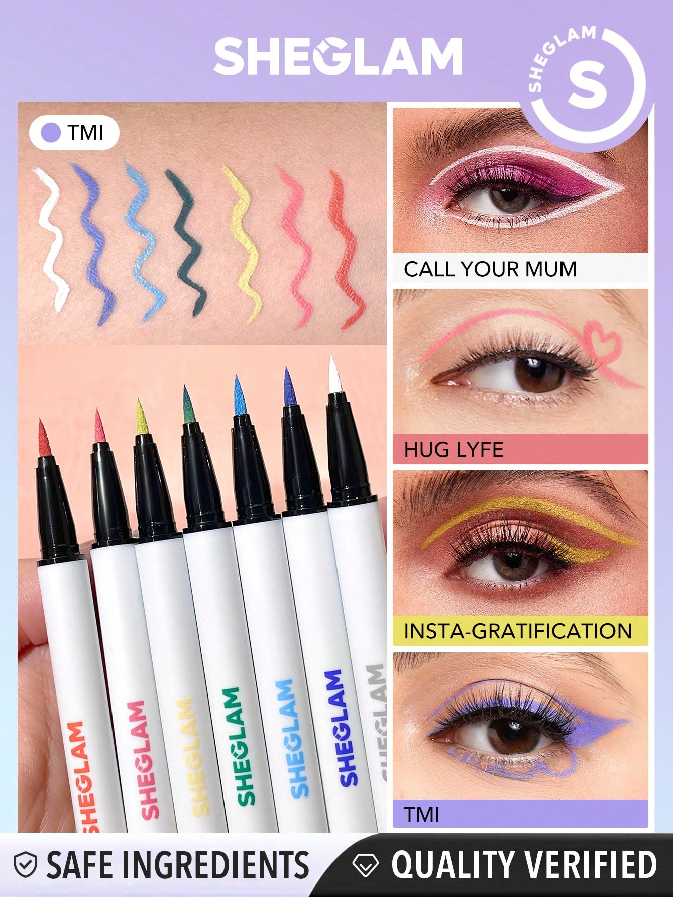 SHEGLAM Liquide Eyeliner Color Crush-tmi 7 Couleurs Résistant Aux Bavures, Crayon Eyeliner Hautement Pigmenté, Sweatproof, Facile À Utiliser, Durable , Eyeliner Violet - 2768458