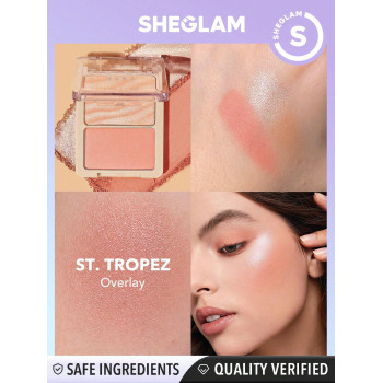 SHEGLAM Glam 101 Duo Highlighter Et Blush Hybride-palette De Poudre Surligneuse Pour Les Joues De St. Tropez, Utilisation Multiple, Ne S'efface Pas, Non Gras, Lisse Et Léger - 2992015