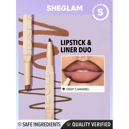 SHEGLAM Ensemble De Rouge À Lèvres Et De Crayon Duo Glam 101 - Deep Caramel - Crayon À Lèvres Et Rouge À Lèvres Deux En Un Mat, Double Extrémité, Hautement Pigmenté, Longue Tenue, Lisse Et Facile À Porter - 3007832