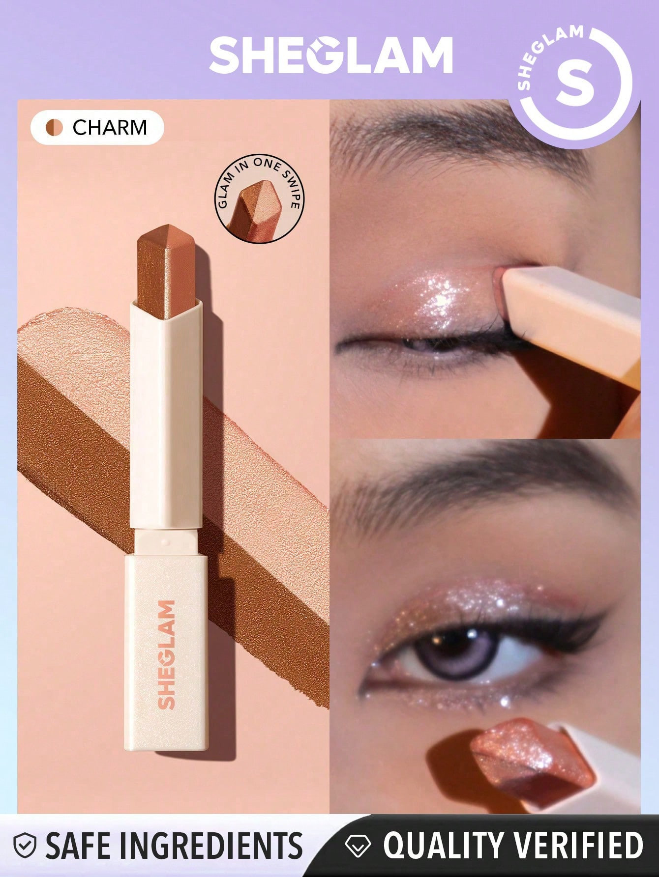 SHEGLAM Eyes Dual Tone Shadow Stick-charm Gradient Two-tone Glitter Eyeshadow Stick Pearlescent Shimmer One Step Easy To Use Smooth Blendable Eyeshadow Black Friday Sale Brown Eyeshadow - 11868622