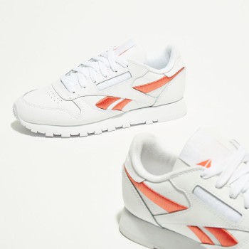 Reebok - Baskets en Cuir Cl Lthr Bicolore blanc/orange - 04 -3483104