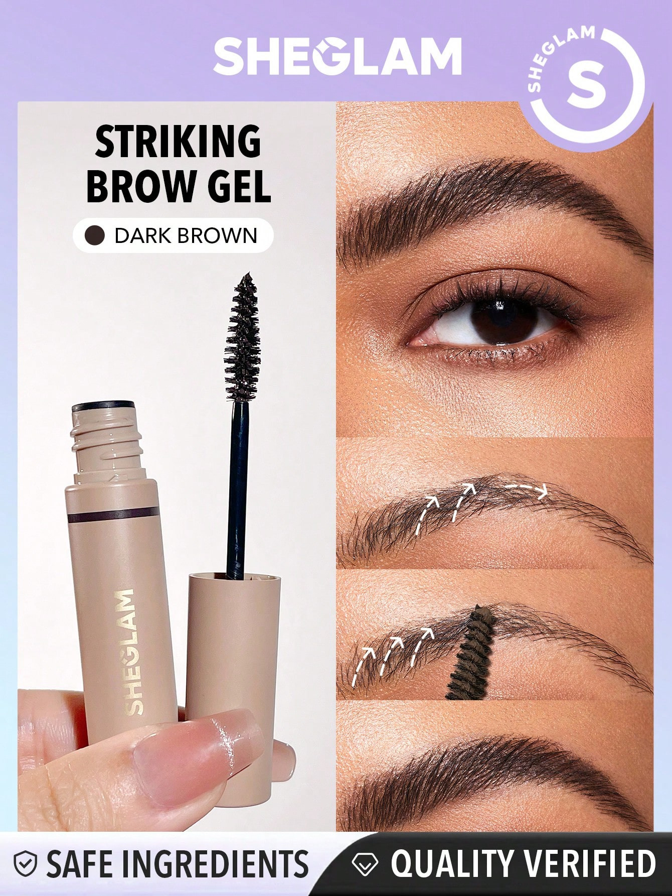 SHEGLAM Gel Sourcils Frappant - Crème Pour Sourcils Imperméable À L'eau En Brun Foncé, Crème Pour Sourcils Modelante Haute Pigmentation Et Longue Tenue Avec Un Petit Pinceau - 1929502