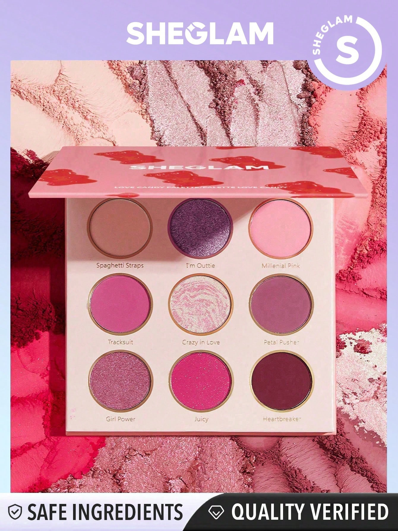 SHEGLAM Palette D'ombres À Paupières Love Candy De 9 Couleurs Avec Des Reflets Métalliques Mats Brillants Rose Brillant Et Mauve Poussiérieux. Ombre À Paupières Ultra Pigmentée, Douce Et Facile À Estomper Pour Un Look Y2k À La Mode. - 2410265