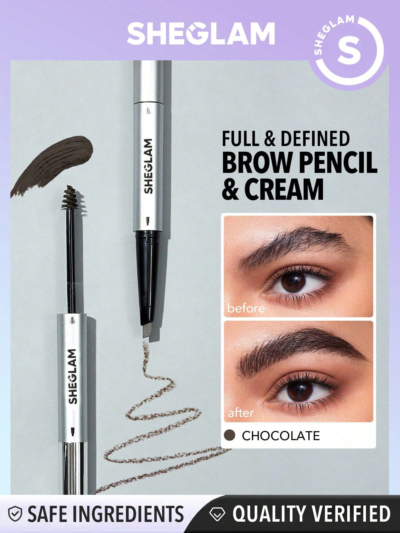 SHEGLAM Fill Me In Crayon À Sourcils 2-en-1 Et Crayon De Sourcils À Double Extrémité Anti-transpiration De Crème-chocolat, Imperméable, Ne Tache Pas, Gel De Crème À Sourcils Naturel Et Non Gras Pour Le Maquillage - 1799845