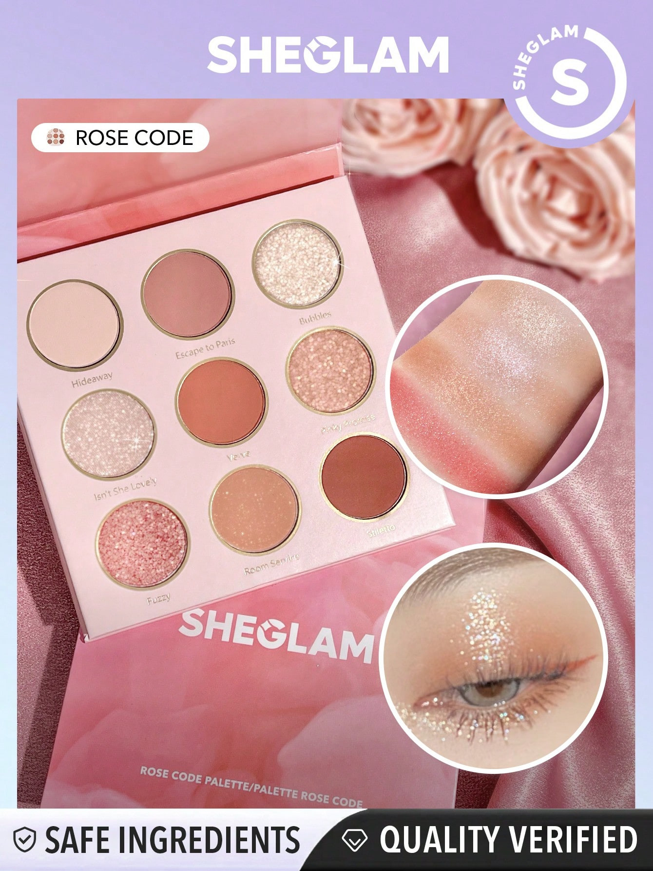 SHEGLAM Rose Code Palette 9-clolor Shimmer Palette De Fards À Paupières Mat Métallique Brillant Paillettes Roses Ultra Pigmentées Douces Mélangeables Fard À Paupières Style Y2k - 2256123