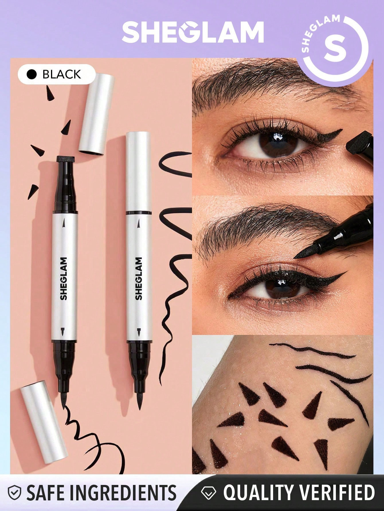 SHEGLAM Duo De Doublure Imperméable À L'aile - 2 En 1 Eyeliner Liquide Imperméable À L'aile Avec Timbre Pour Œil De Chat Et Résistant Aux Taches À Longue Durée D'ultra-fine - 1545905