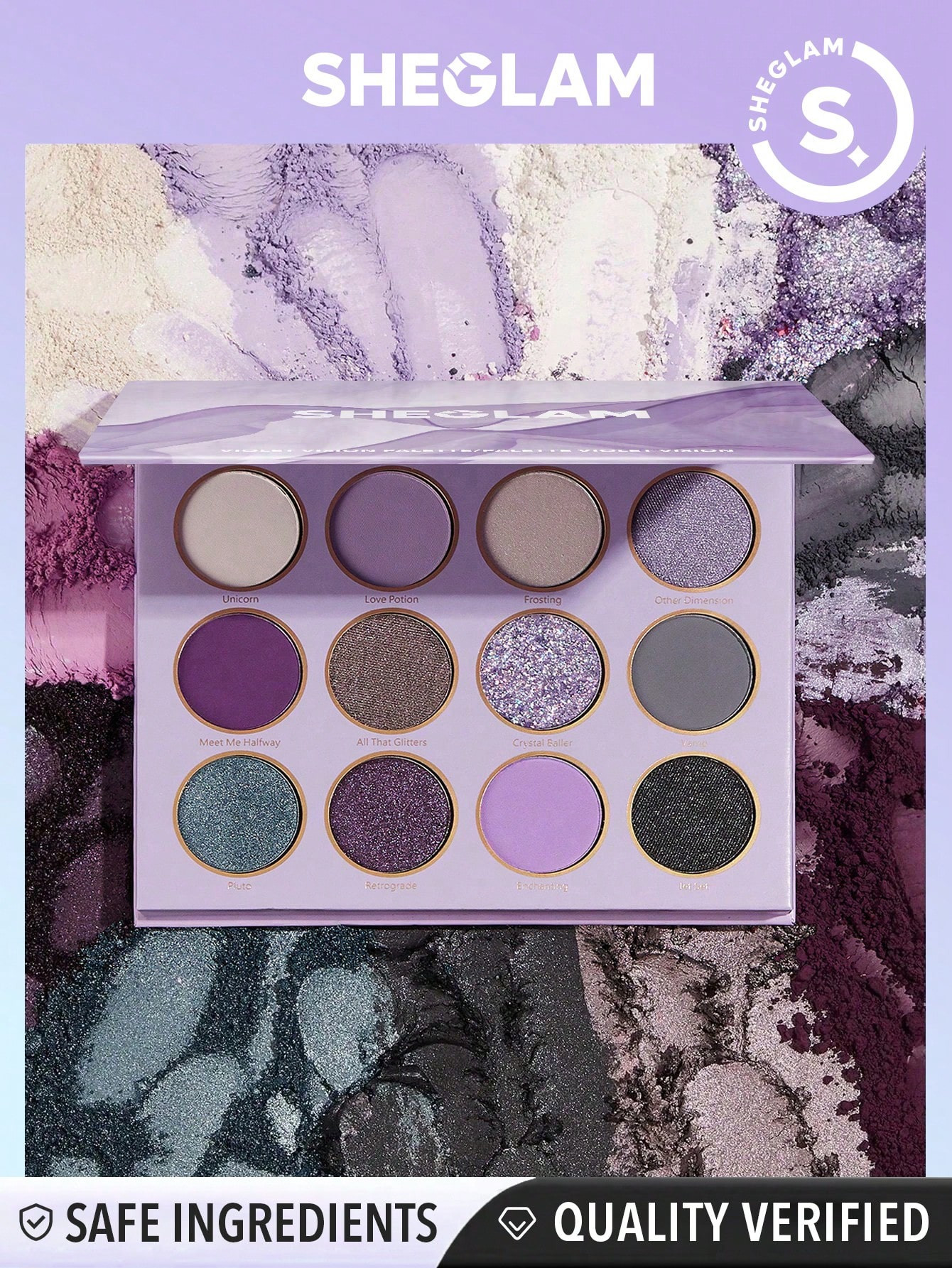 SHEGLAM Palette D'ombres À Paupières Mate Irisée Violette De 12 Couleurs De Vision Violette, Brillance Et Tenue Incroyable Sans Bavure, Texture Soyeuse Professionnelle Facile À Porter - 2268263