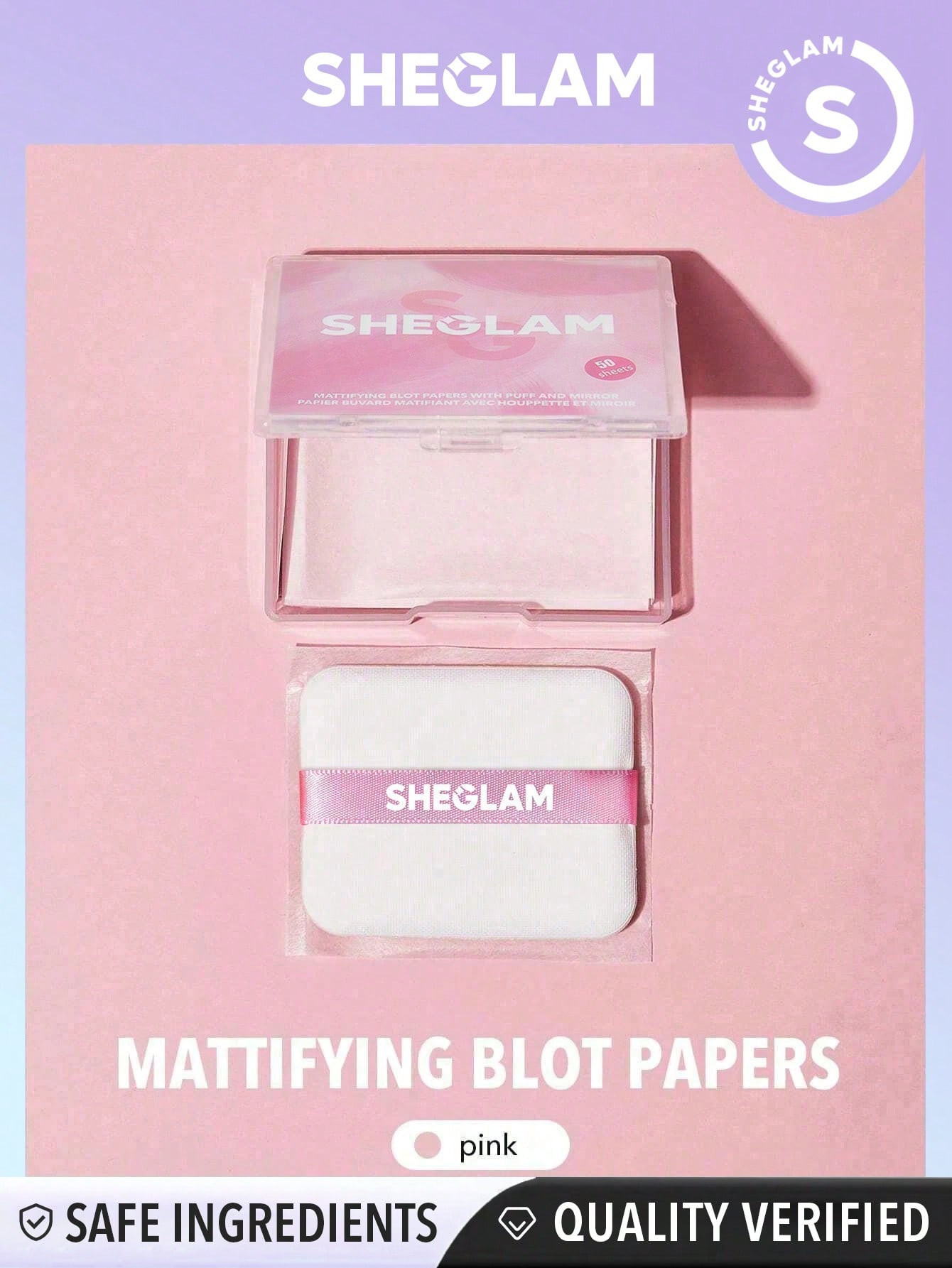 SHEGLAM Papiers Matifiants Pour Tampon Avec Tampon Et Miroir 50 Pcs-rose, Film Portable De Contrôle De L'huile, Absorbe L'excès D'huile, Convivial Pour Les Maquillages - 2865997