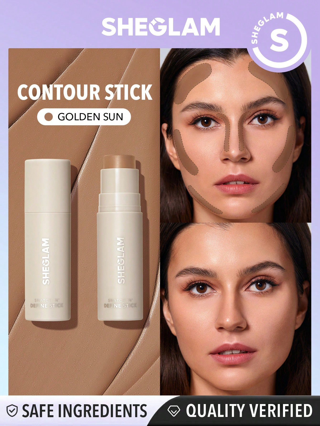 SHEGLAM Bâton De Contour Golden Sun Cream Snatch 'n' Define Stick Longue Durée Hautement Pigmenté Proof Bronzer Sculpting Résistant À La Sueur Léger Lisse Maquillage Naturel De Contour De Visage - 2845470