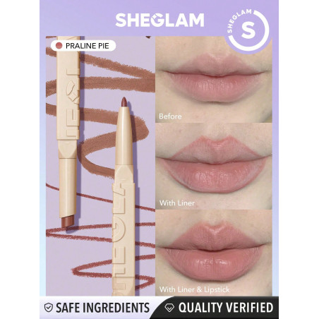 SHEGLAM Duo Rouge À Lèvres Et Liner Glam 101 - Praline Pie 2-en-1 Mat Double Extrémité Crayon À Lèvres Rouge À Lèvres Hautement Pigmenté, Longue Tenue, Doux, Facile À Porter - 11349898