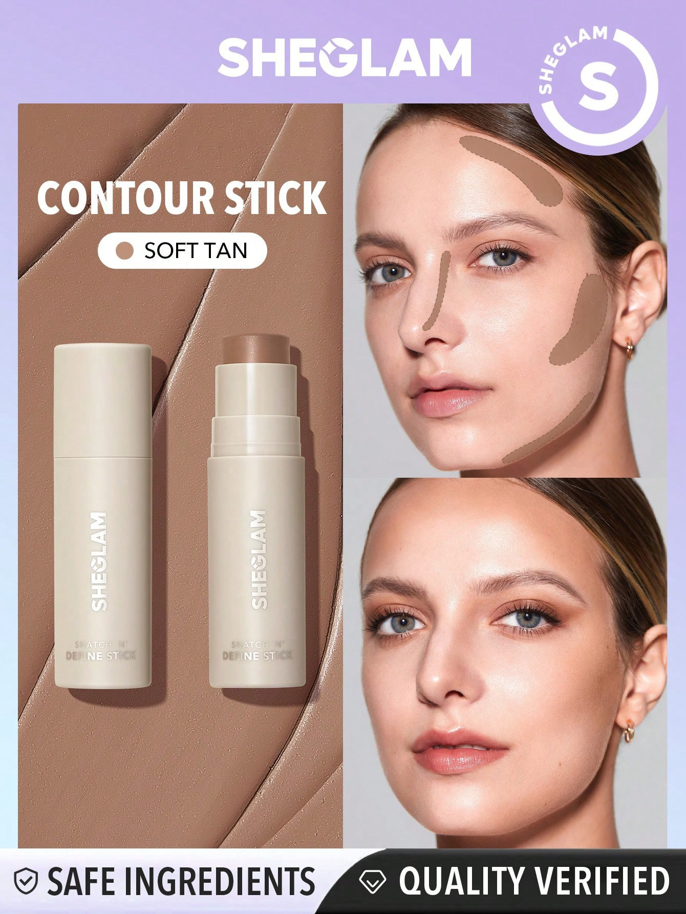 SHEGLAM Bâton De Contour De Crème De Bronzage Doux Snatch 'n' Define Stick, À Pigments Intenses Longue Tenue, Résistant À La Transpiration, Bronzant Léger, Lisse Et Naturel, Pour Le Maquillage Du Contour Du Visage - 2845464