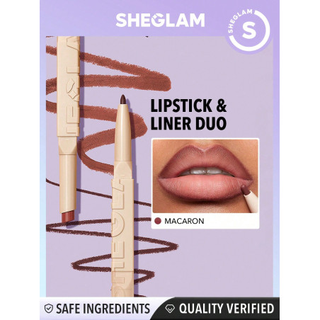 SHEGLAM Duo Rouge À Lèvres Et Doublure Glam 101 - Macaron 2-en-1 Doublure Pour Les Lèvres À Double Extrémité Et Rouge À Lèvres Mat Crayon Rouge À Lèvres Hautement Pigmenté, Longue Tenue, Lisse Et Facile À Porter Maquillage Des Lèvres - 11349896