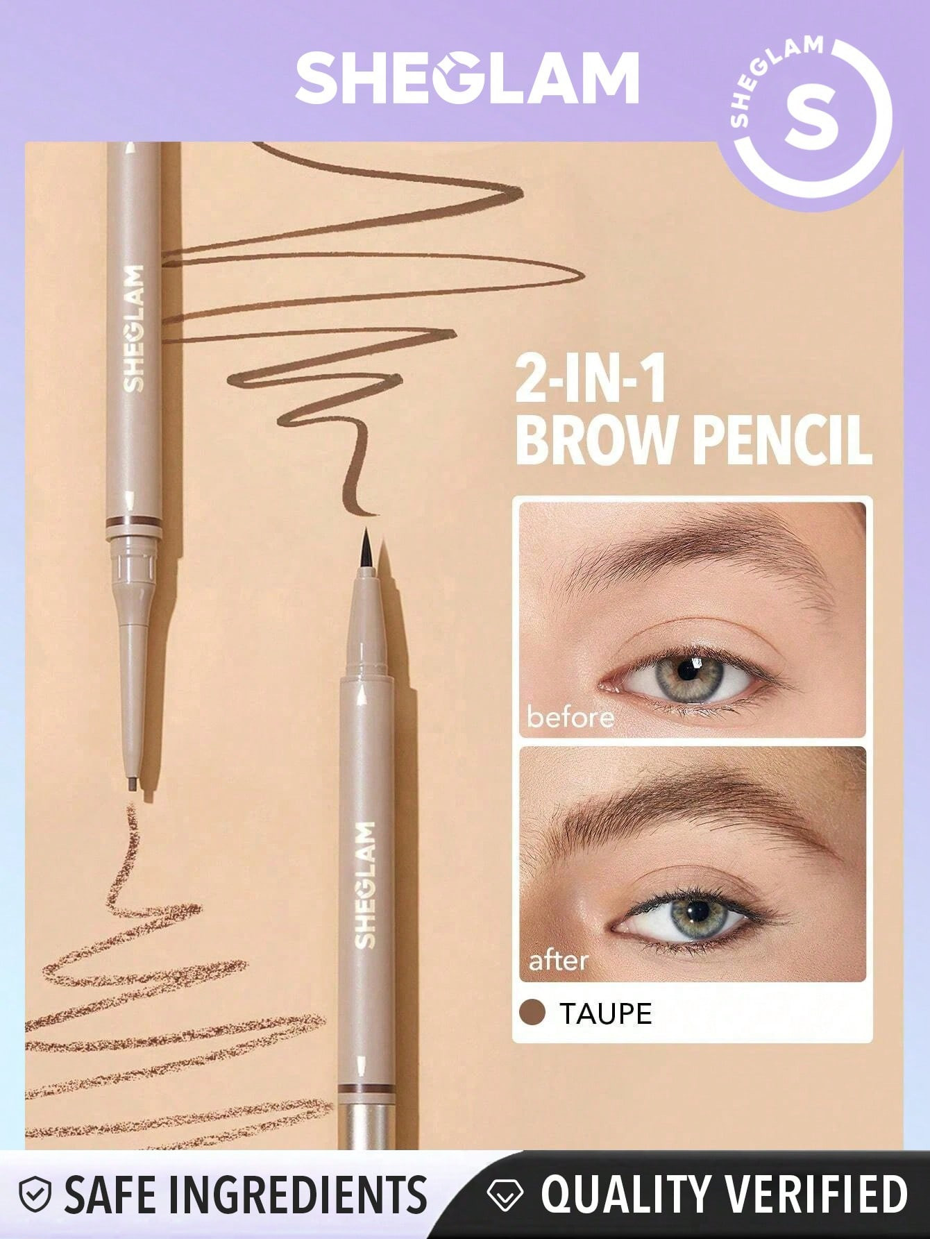 SHEGLAM Crayon À Sourcils 2-en-1 Brows On Demand - Crayon Liquide Imperméable Taupe Anti-transpiration, Anti-huile Naturelle Pour Le Remplissage Des Sourcils Et La Crème Gel De Maquillage Pour Le Contour Des Sourcils - 2395300