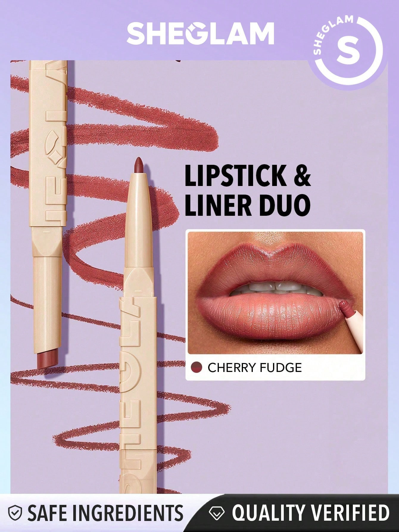 SHEGLAM Duo Rouge À Lèvres Et Doublure Glam 101 - Cerise Fudge 2-en-1 Matte Double-extrémité Crayon À Lèvres Rouge À Lèvres Hautement Pigmenté Longue Tenue Lisse Facile À Porter Maquillage Des Lèvres - 11349897