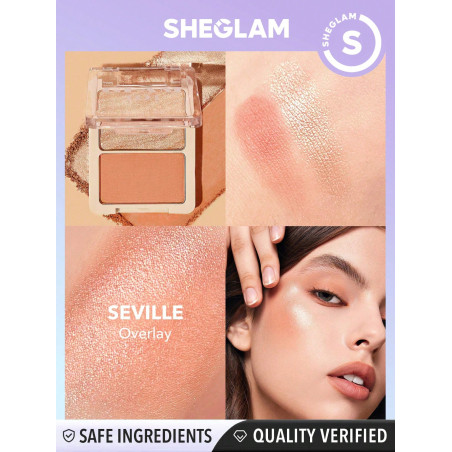 SHEGLAM Glam 101 Duo Surligneur Hybride Et Blush À Seville - Palette De Poudre De Surligneur Blush Non-fading Non-grasse Polyvalente Et Légère, Offrant Un Effet Nacré Et Doux - 2992014