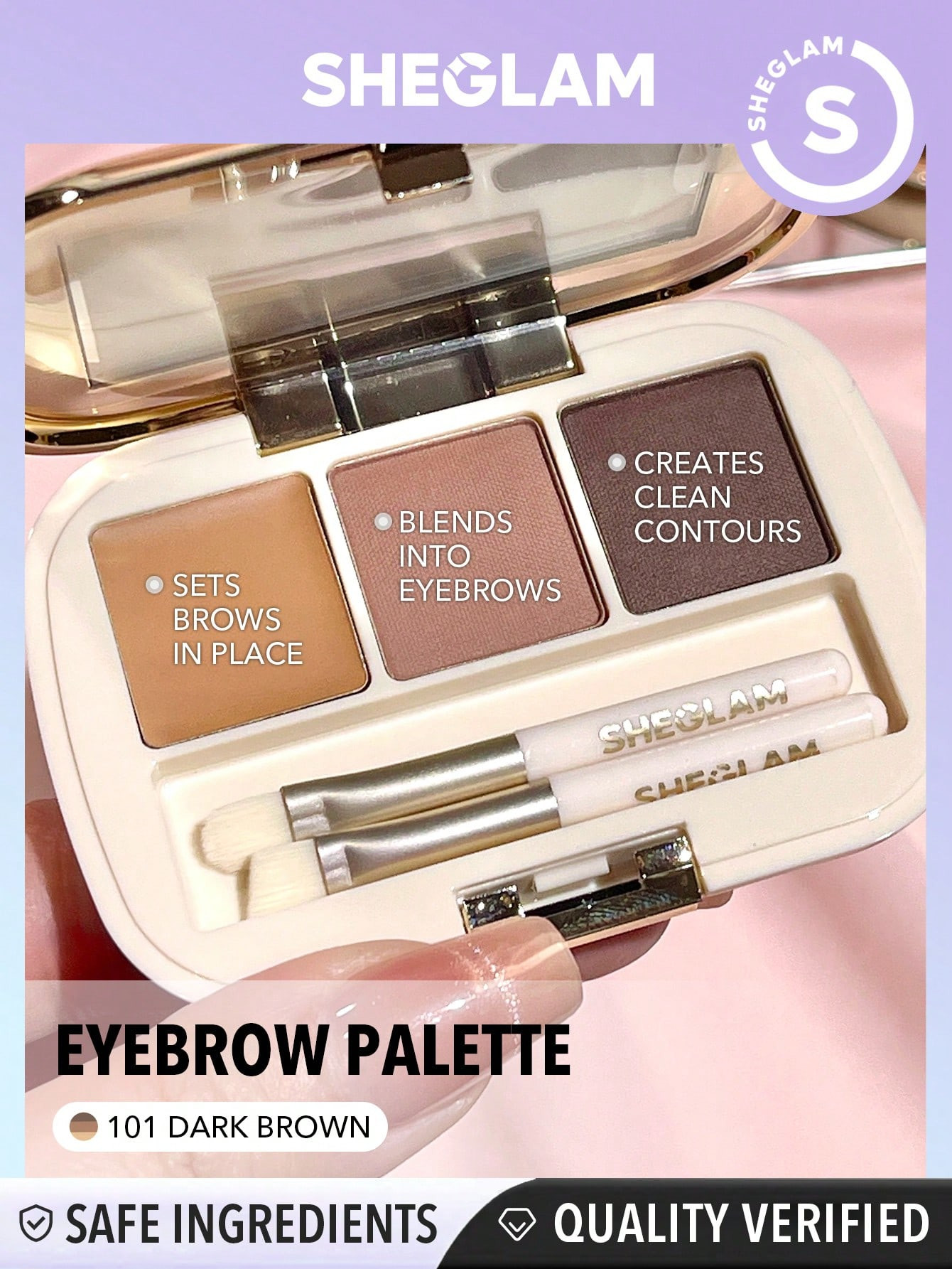 SHEGLAM Palette À Sourcils Remplie-101 Marron Foncé Poudre À Sourcils Mate À 3 Couleurs Cire À Sourcils Remplissante Et Définissante Maquillage Pour Sourcils Avec Petit Pinceau - 1047549