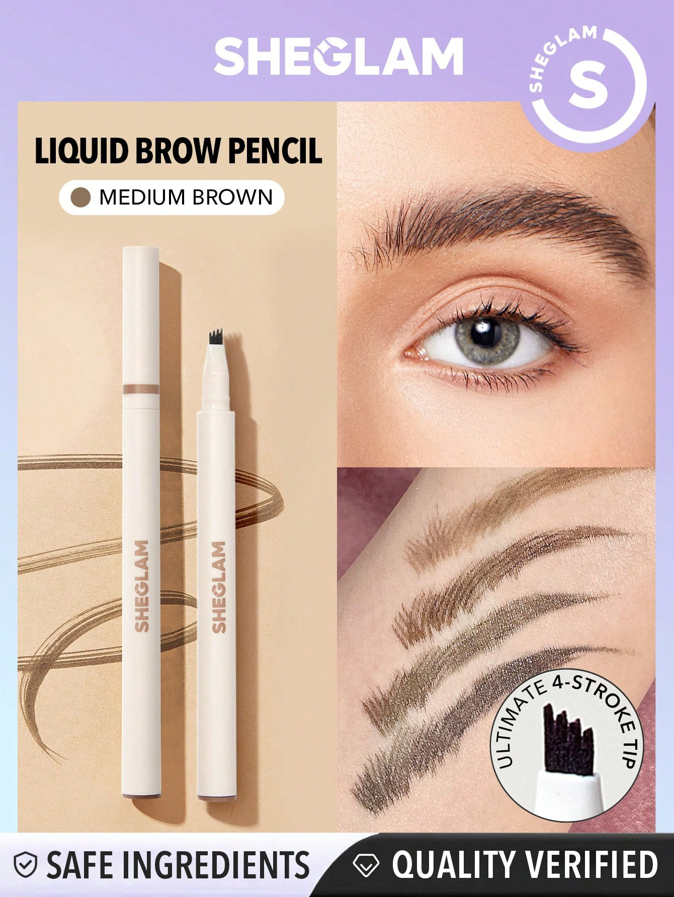 SHEGLAM Crayon À Sourcils Liquide Feather Better - Brun Moyen Avec Une Longue Tenue, Résistant Aux Bavures Et À L'eau, Permettant D'obtenir Des Sourcils Naturels Et Étoffés - 2641165