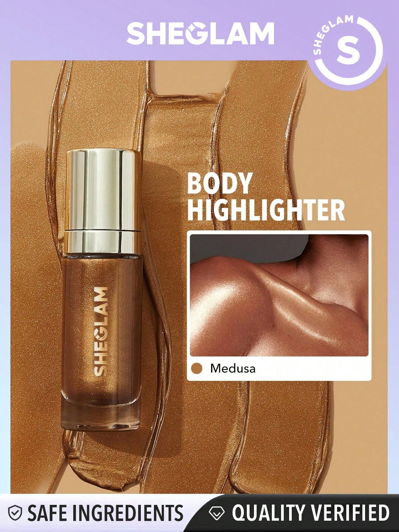 SHEGLAM Sunkissed Body Highlighter - Surligneur Liquide Medusa, Brillance Liquide Longue Tenue Pour Éclaircir Et Illuminer Le Corps - 1230503