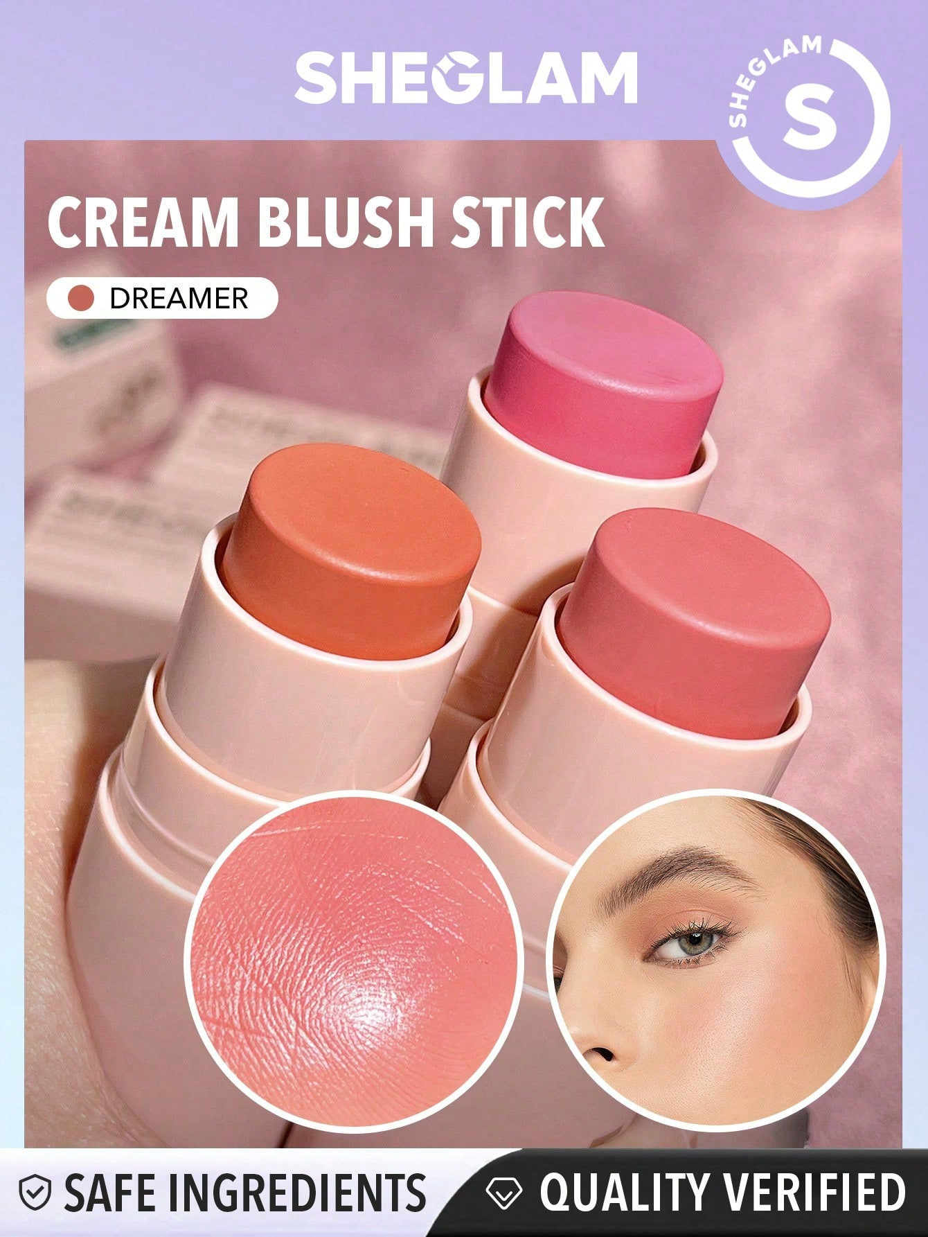 SHEGLAM Pinceau Snatch 'n' Blush - Fard À Joues En Crème "dreamer" Étanche, Haute Pigmentation, Non-fading, Non-gras, Durable, Maquillage De Beauté Pour Femmes Brillant - 3020154