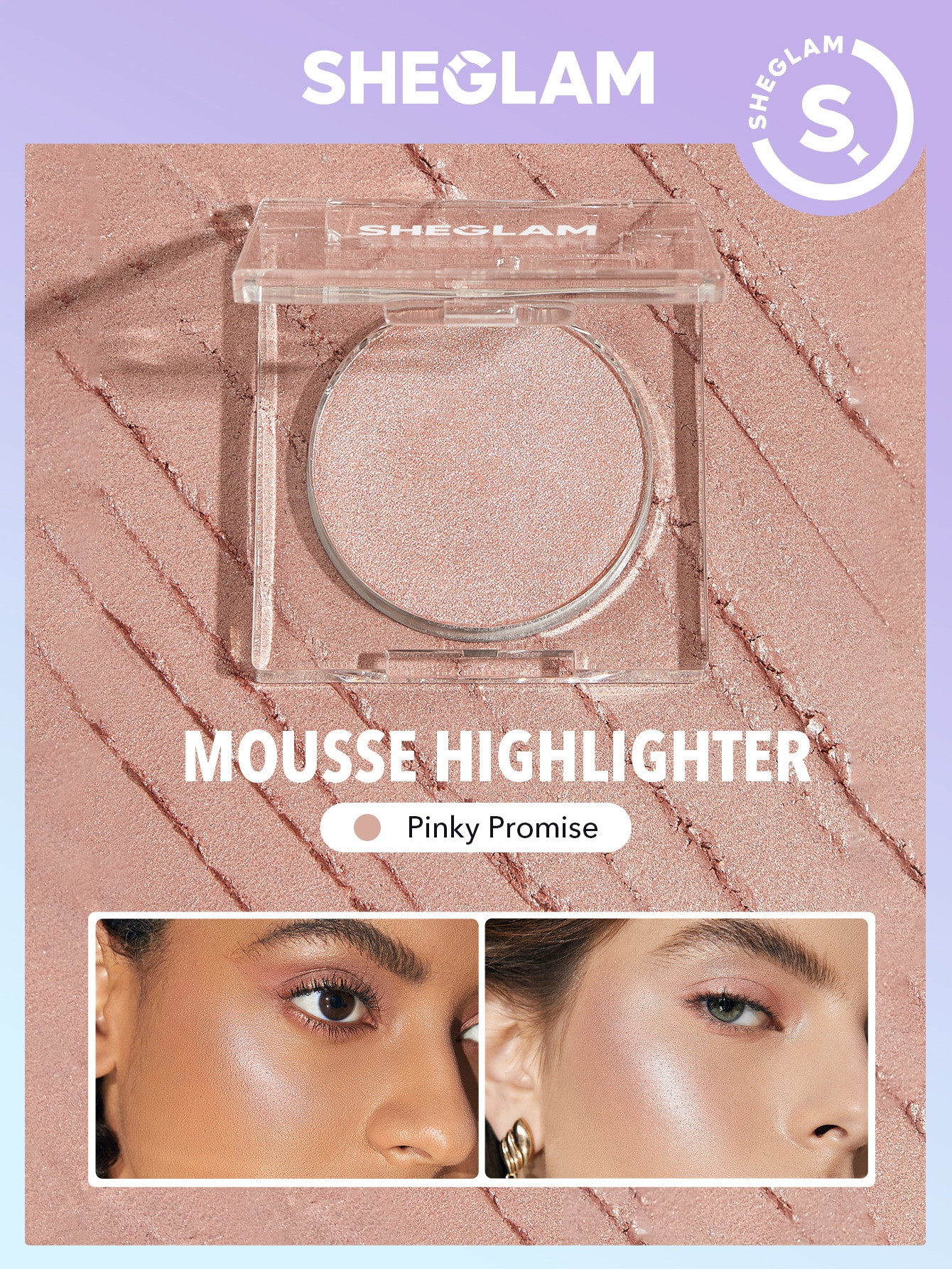 SHEGLAM Surligneur En Mousse De Cristal Cosmique - Surligneur En Poudre Pinky Promise, Poudre Irisée Éclaircissante Longue Tenue Non-cakey Qui Illumine - 2309758