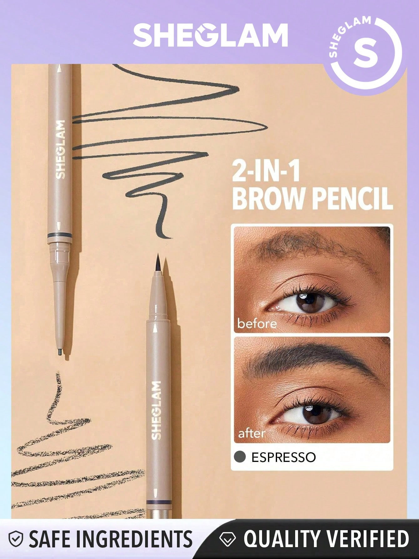 SHEGLAM Crayon À Sourcils 2 En 1 Brows On Demand - Espresso Stylus À Sourcils Liquide Étanche À L'eau, Anti-transpiration, Résistant À L'huile, Remplissage Naturel Des Sourcils Et Gel De Maquillage Pour Contourner Les Sourcils - 2395285