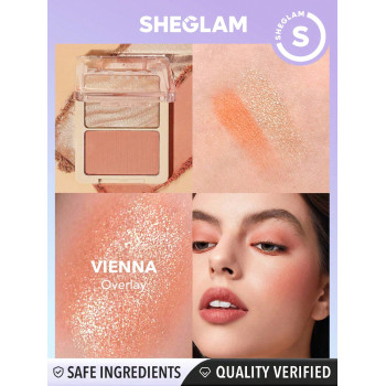 SHEGLAM Palette De Poudre Pour Le Visage Glam 101 Hybrid Highlighter & Blush Duo-vienna Blush Highlighter Sans Éblouissement, Utilisation Multiple, Non Gras, Brillance Légère Et Douce - 2992045