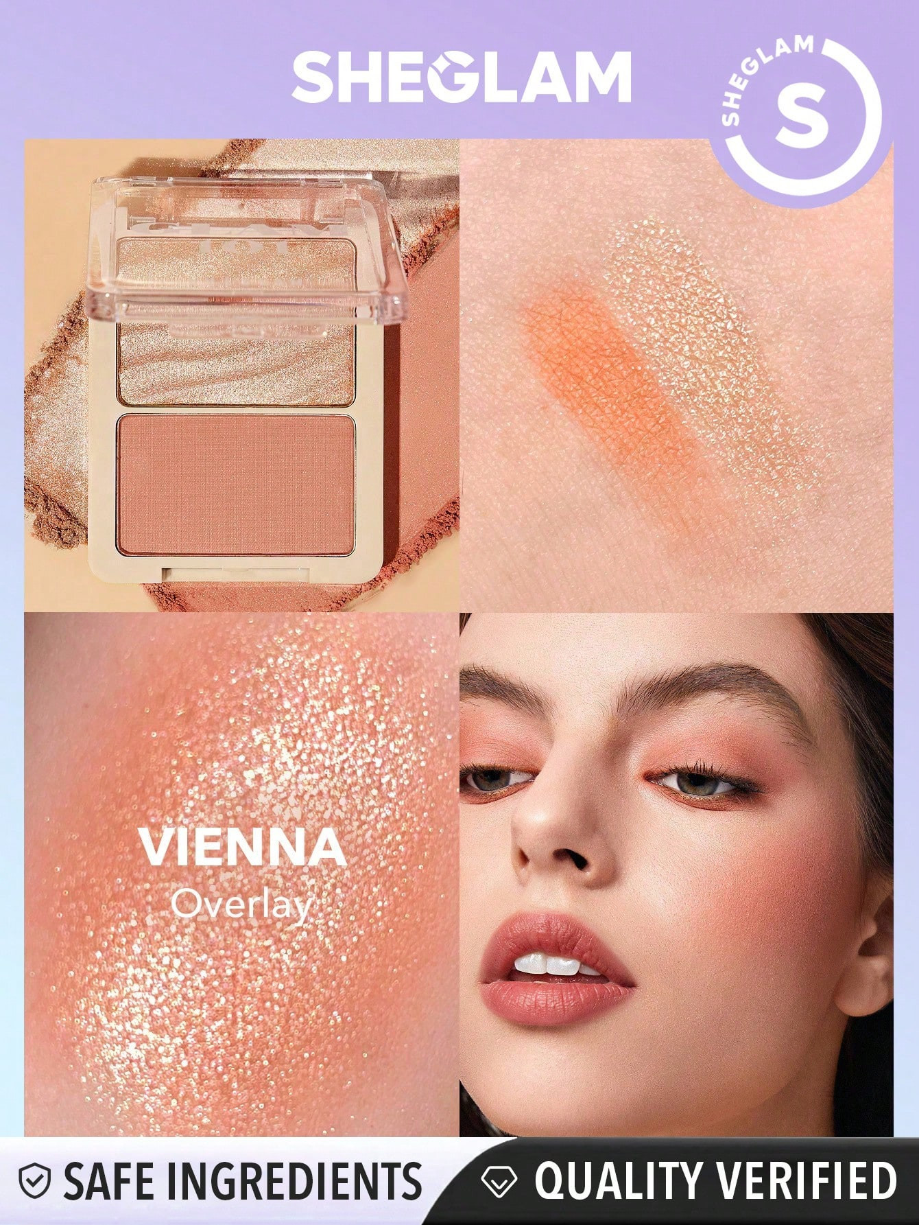 SHEGLAM Palette De Poudre Pour Le Visage Glam 101 Hybrid Highlighter & Blush Duo-vienna Blush Highlighter Sans Éblouissement, Utilisation Multiple, Non Gras, Brillance Légère Et Douce - 2992045