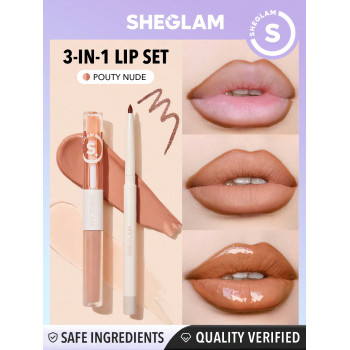 SHEGLAM Crayon à les lèvres Soft 90' Glam et set de duo pour les lèvres nude effet lèvres mordues (Pouty Nude Lip Set) - 10809099