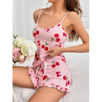 Ensemble Pyjama Haut Caraco Et Short Imprimé Cerise Pour Femme - 26854608