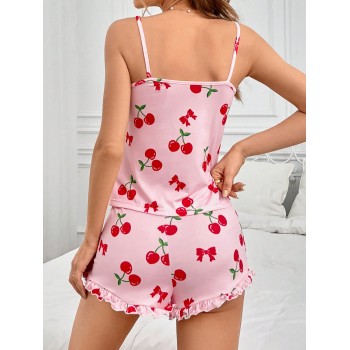 Ensemble Pyjama Haut Caraco Et Short Imprimé Cerise Pour Femme - 26854608