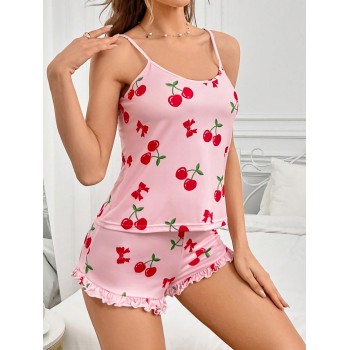 Ensemble Pyjama Haut Caraco Et Short Imprimé Cerise Pour Femme - 26854608