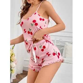 Ensemble Pyjama Haut Caraco Et Short Imprimé Cerise Pour Femme - 26854608