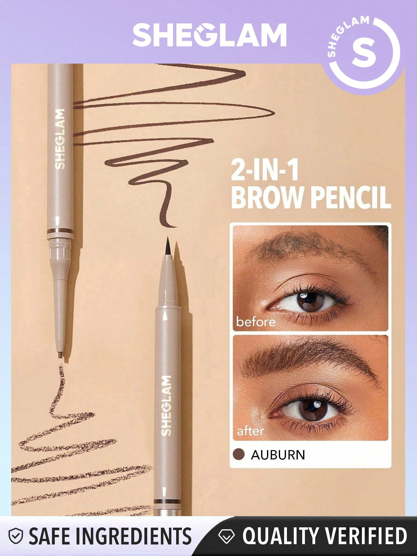 SHEGLAM Crayon À Sourcils 2-en-1 Brows On Demand - Auburn Stylo À Sourcils Liquide Étanche Et Anti-huile Résistant À La Transpiration, Remplissage Naturel De Sourcils, Gel Crème Pour Maquillage Des Sourcils - 2395296