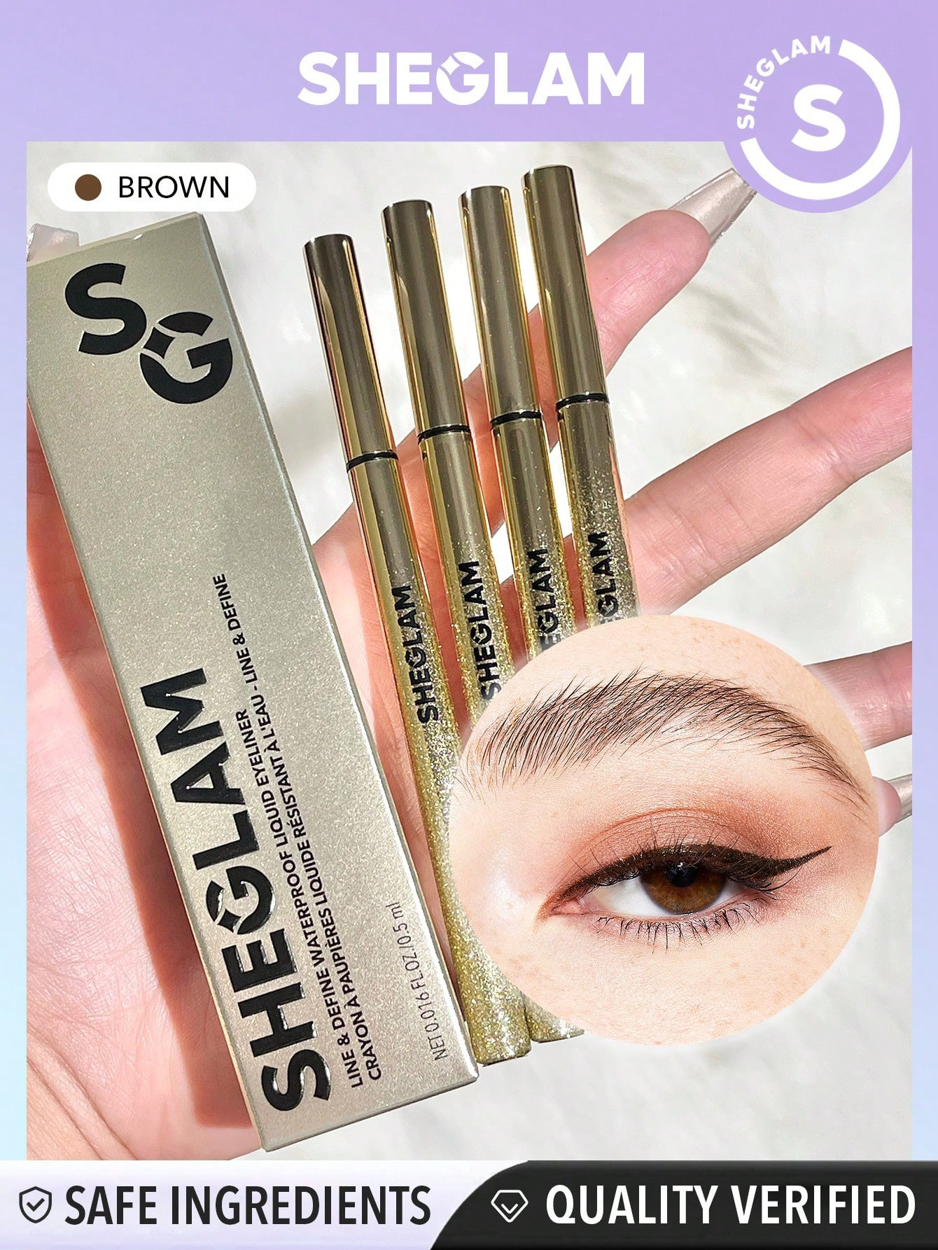 SHEGLAM Eyeliner Liquide Waterproof Line & Define - Brown, Longue Tenue, Crayon Eyeliner Mat Anti-transpiration Et Non-effaçable, Maquillage De Yeux Professionnel - 821593